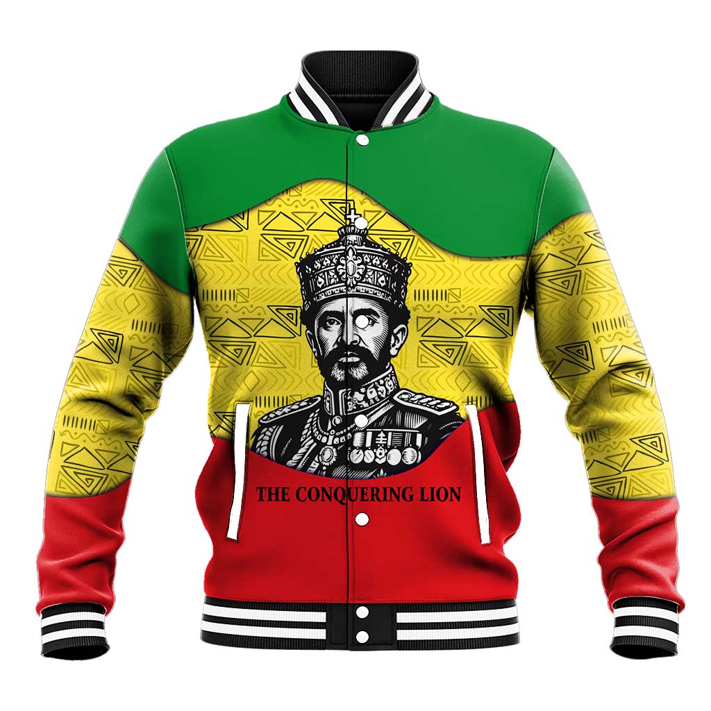 Haile Selassie I Baseball Jacket Ethiopia Lion of Judah and Conquering Lion Pattern Tribute - Wonder Print Shop
