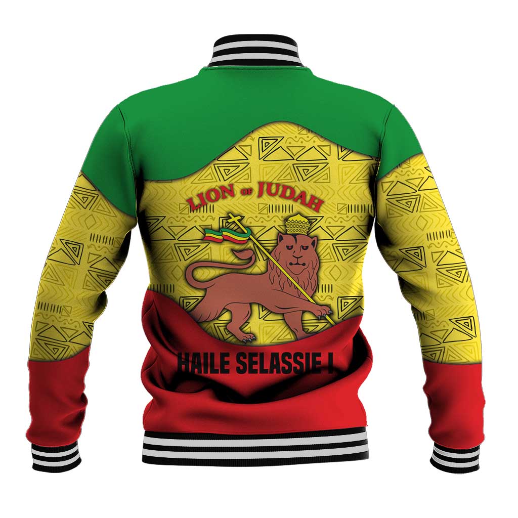 Haile Selassie I Baseball Jacket Ethiopia Lion of Judah and Conquering Lion Pattern Tribute - Wonder Print Shop