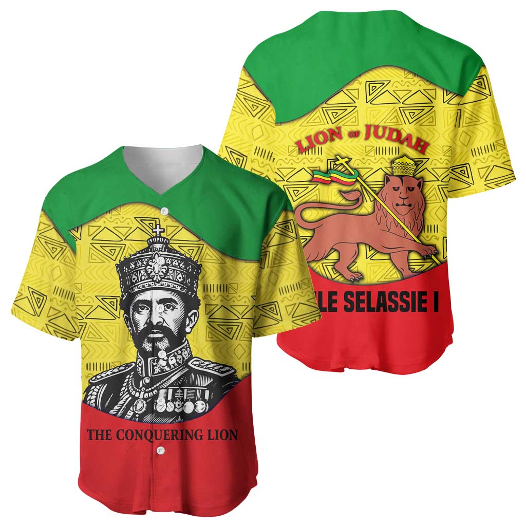 Haile Selassie I Baseball Jersey Ethiopia Lion of Judah and Conquering Lion Pattern Tribute - Wonder Print Shop