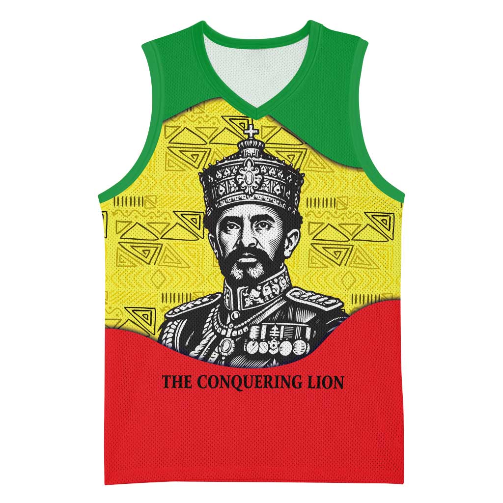 Haile Selassie I Basketball Jersey Ethiopia Lion of Judah and Conquering Lion Pattern Tribute - Wonder Print Shop