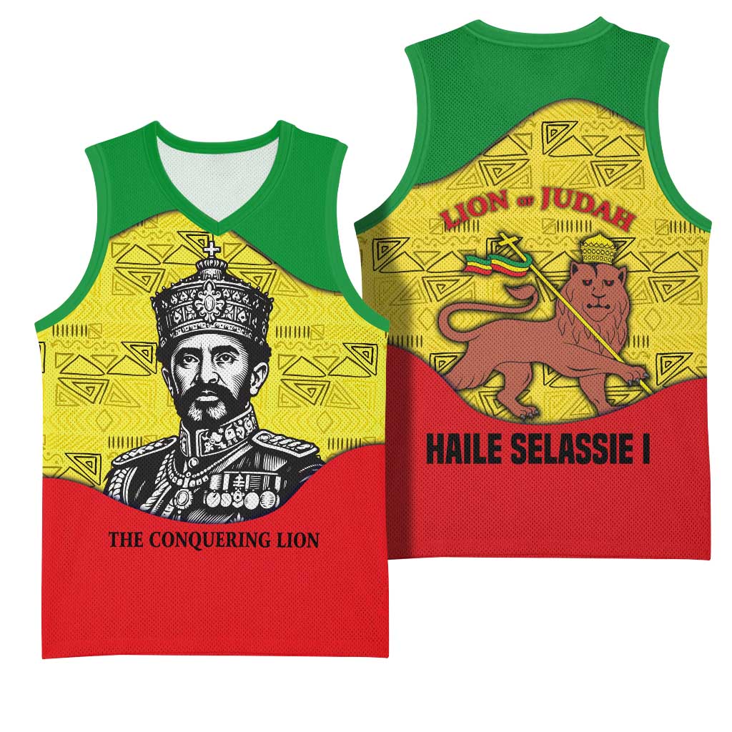 Haile Selassie I Basketball Jersey Ethiopia Lion of Judah and Conquering Lion Pattern Tribute - Wonder Print Shop