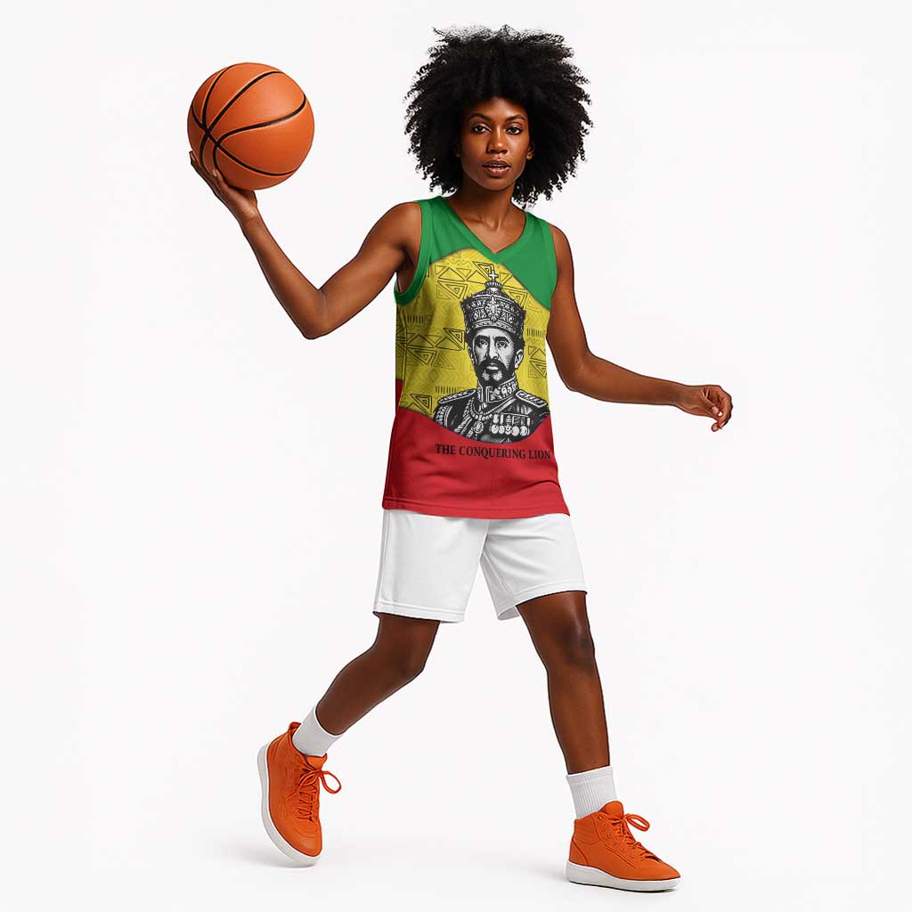 Haile Selassie I Basketball Jersey Ethiopia Lion of Judah and Conquering Lion Pattern Tribute - Wonder Print Shop