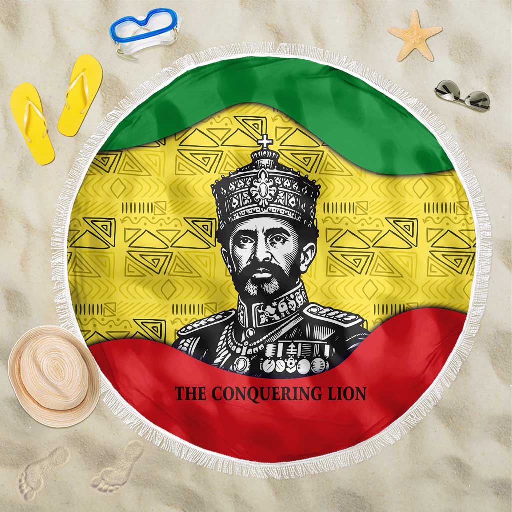 Haile Selassie I Beach Blanket Ethiopia Lion of Judah and Conquering Lion Pattern Tribute - Wonder Print Shop