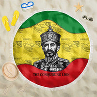 Haile Selassie I Beach Blanket Ethiopia Lion of Judah and Conquering Lion Pattern Tribute - Wonder Print Shop