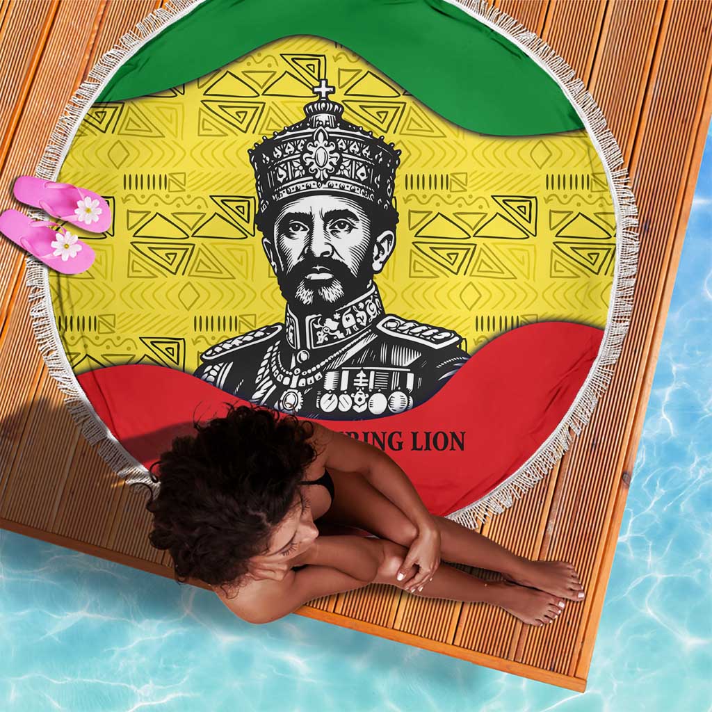 Haile Selassie I Beach Blanket Ethiopia Lion of Judah and Conquering Lion Pattern Tribute - Wonder Print Shop