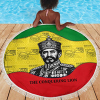 Haile Selassie I Beach Blanket Ethiopia Lion of Judah and Conquering Lion Pattern Tribute - Wonder Print Shop