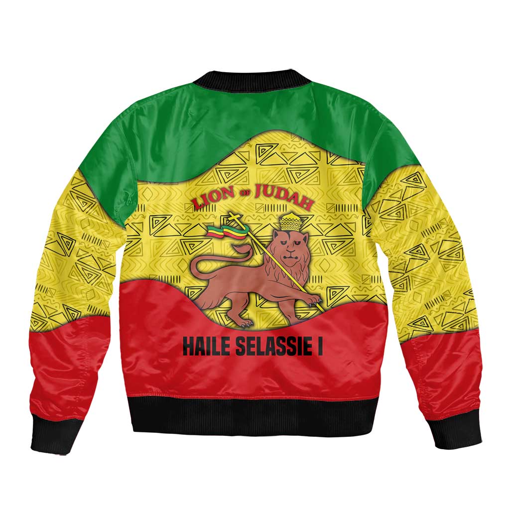 Haile Selassie I Bomber Jacket Ethiopia Lion of Judah and Conquering Lion Pattern Tribute - Wonder Print Shop