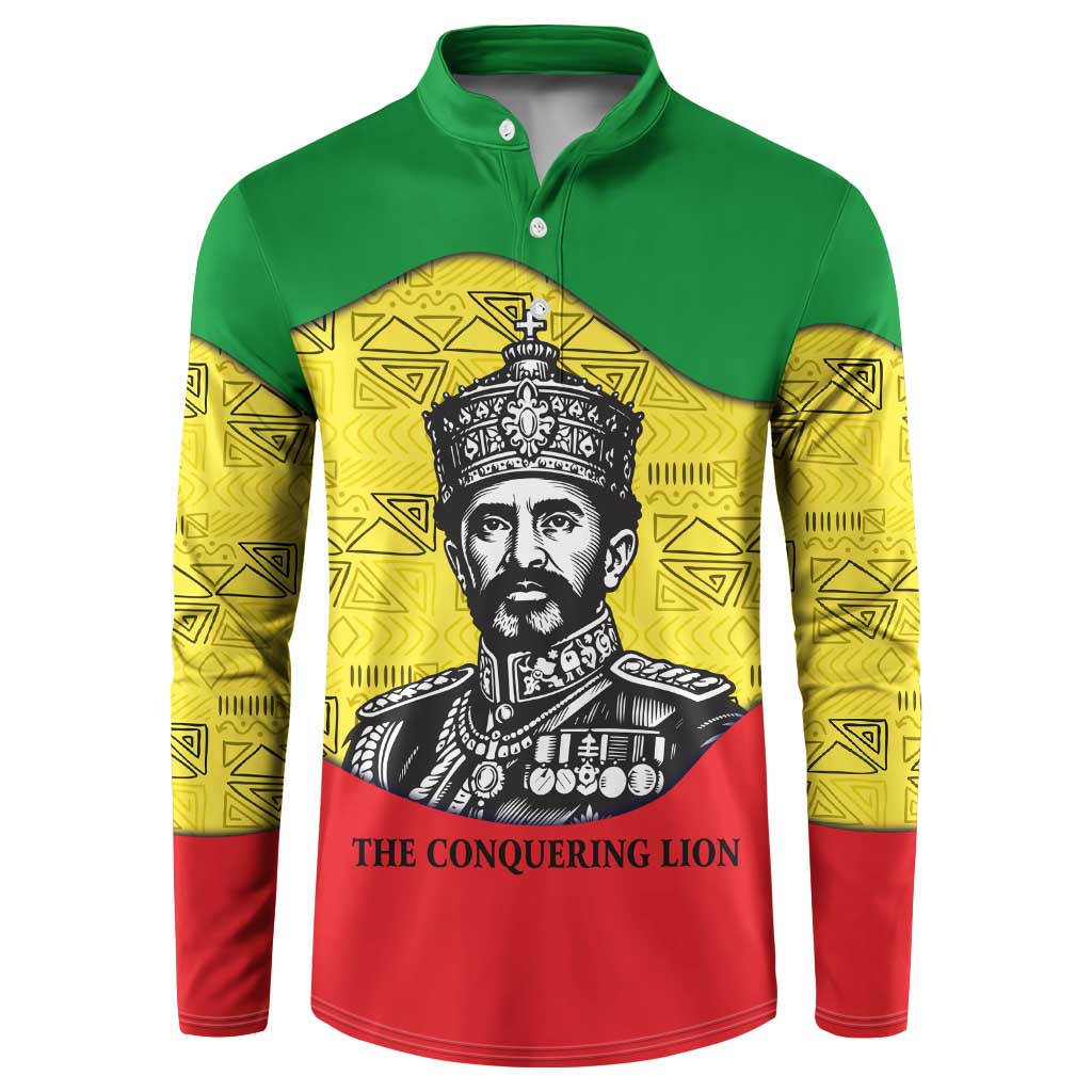 Haile Selassie I Button Sweatshirt Ethiopia Lion of Judah and Conquering Lion Pattern Tribute
