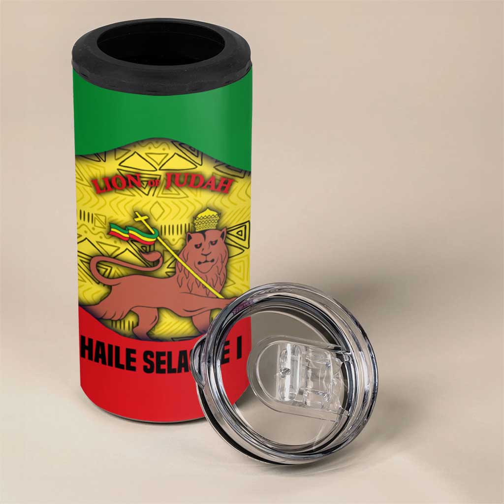 Haile Selassie I 4 in 1 Can Cooler Tumbler Ethiopia Lion of Judah and Conquering Lion Pattern Tribute - Wonder Print Shop