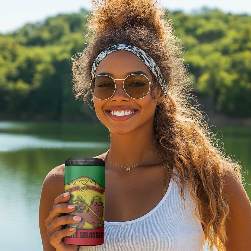 Haile Selassie I 4 in 1 Can Cooler Tumbler Ethiopia Lion of Judah and Conquering Lion Pattern Tribute - Wonder Print Shop