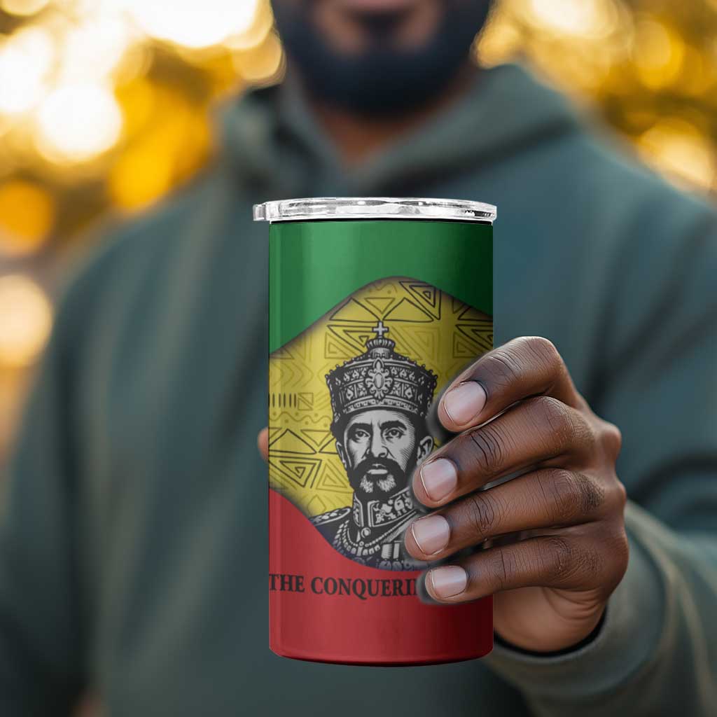 Haile Selassie I 4 in 1 Can Cooler Tumbler Ethiopia Lion of Judah and Conquering Lion Pattern Tribute - Wonder Print Shop