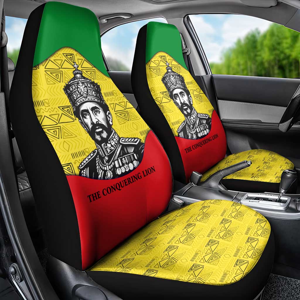 Haile Selassie I Car Seat Cover Ethiopia Lion of Judah and Conquering Lion Pattern Tribute - Wonder Print Shop