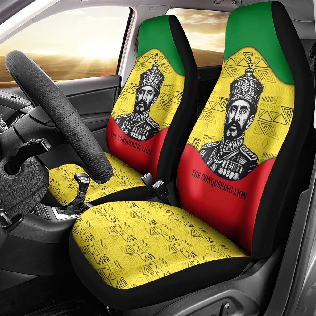 Haile Selassie I Car Seat Cover Ethiopia Lion of Judah and Conquering Lion Pattern Tribute - Wonder Print Shop