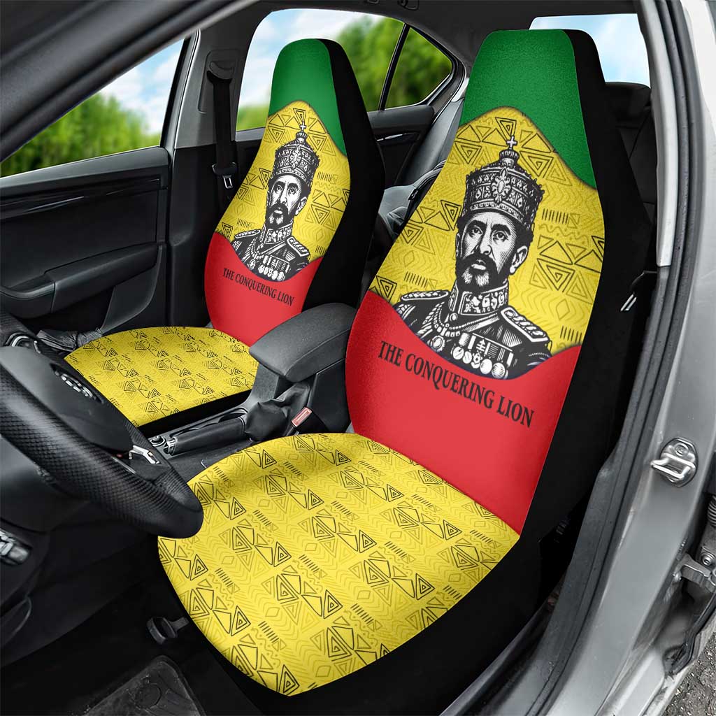 Haile Selassie I Car Seat Cover Ethiopia Lion of Judah and Conquering Lion Pattern Tribute - Wonder Print Shop