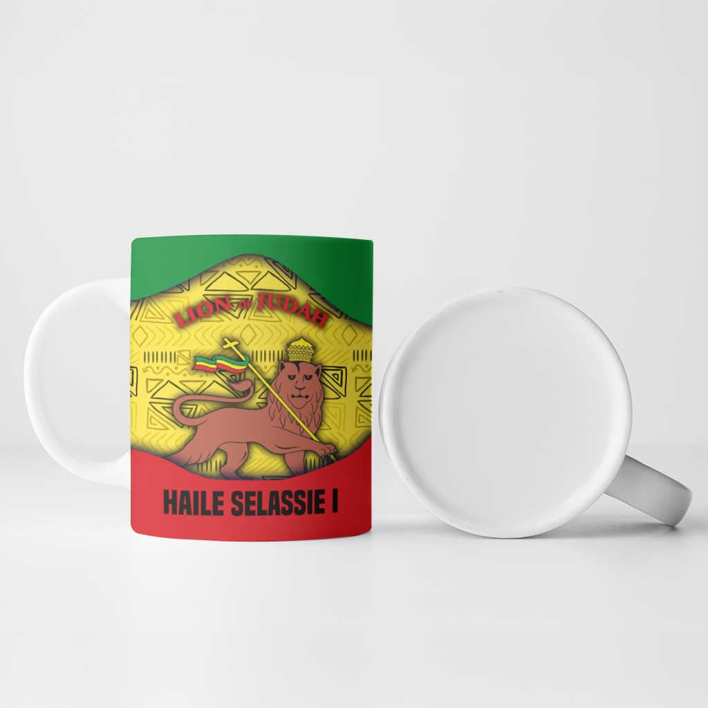 Haile Selassie I Ceramic Mug Ethiopia Lion of Judah and Conquering Lion Pattern Tribute - Wonder Print Shop
