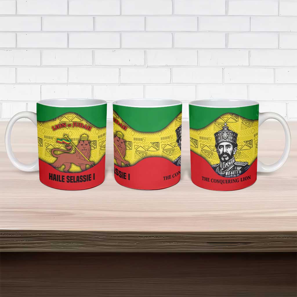Haile Selassie I Ceramic Mug Ethiopia Lion of Judah and Conquering Lion Pattern Tribute - Wonder Print Shop
