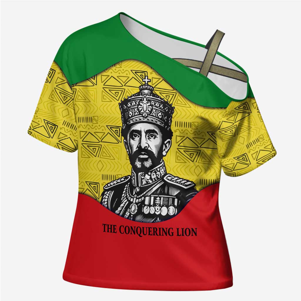 Haile Selassie I Cross Shoulder Shirt Ethiopia Lion of Judah and Conquering Lion Pattern Tribute - Wonder Print Shop