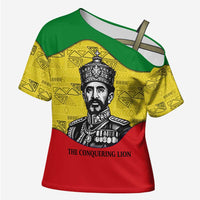Haile Selassie I Cross Shoulder Shirt Ethiopia Lion of Judah and Conquering Lion Pattern Tribute - Wonder Print Shop