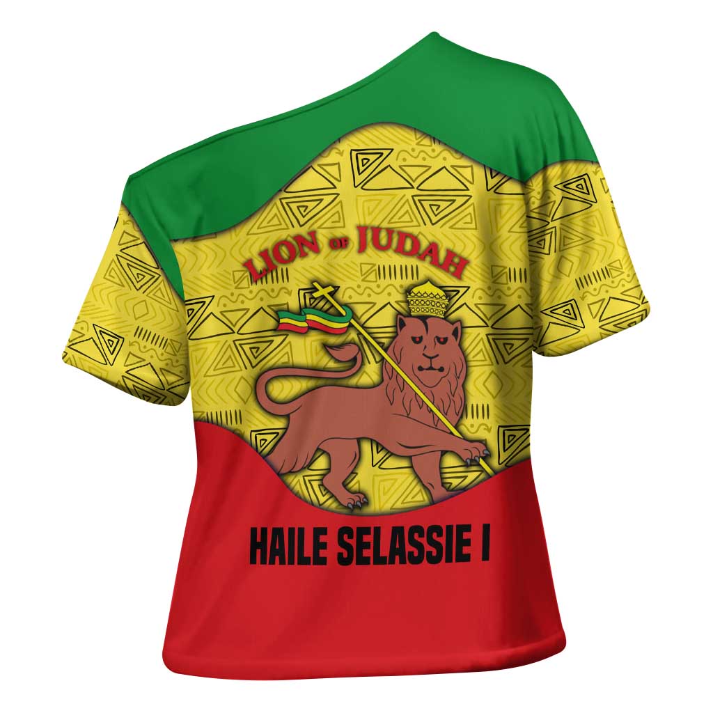 Haile Selassie I Cross Shoulder Shirt Ethiopia Lion of Judah and Conquering Lion Pattern Tribute - Wonder Print Shop
