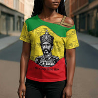 Haile Selassie I Cross Shoulder Shirt Ethiopia Lion of Judah and Conquering Lion Pattern Tribute - Wonder Print Shop