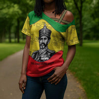 Haile Selassie I Cross Shoulder Shirt Ethiopia Lion of Judah and Conquering Lion Pattern Tribute - Wonder Print Shop