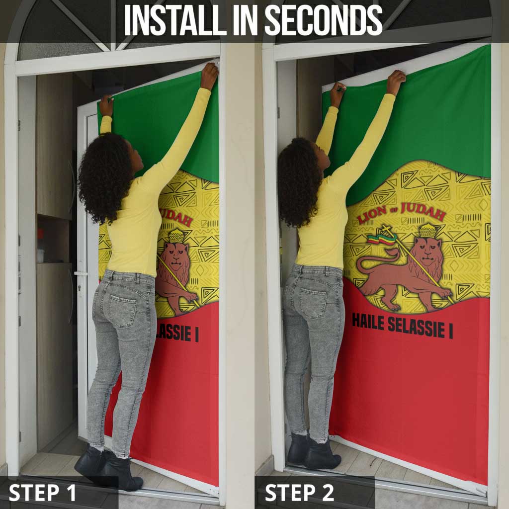 Haile Selassie I Door Cover Ethiopia Lion of Judah and Conquering Lion Pattern Tribute - Wonder Print Shop