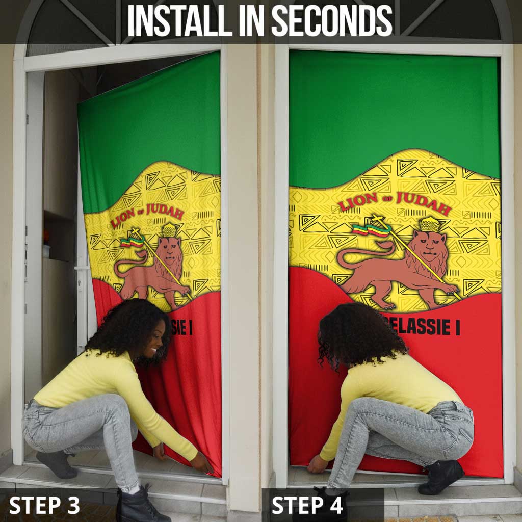 Haile Selassie I Door Cover Ethiopia Lion of Judah and Conquering Lion Pattern Tribute - Wonder Print Shop