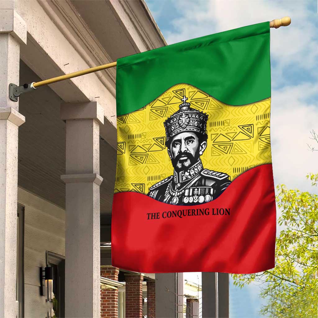 Haile Selassie I Garden Flag Ethiopia Lion of Judah and Conquering Lion Pattern Tribute - Wonder Print Shop