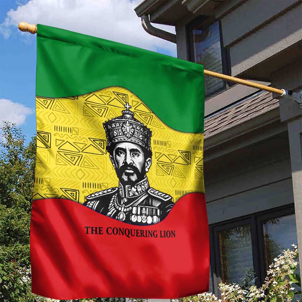 Haile Selassie I Garden Flag Ethiopia Lion of Judah and Conquering Lion Pattern Tribute - Wonder Print Shop