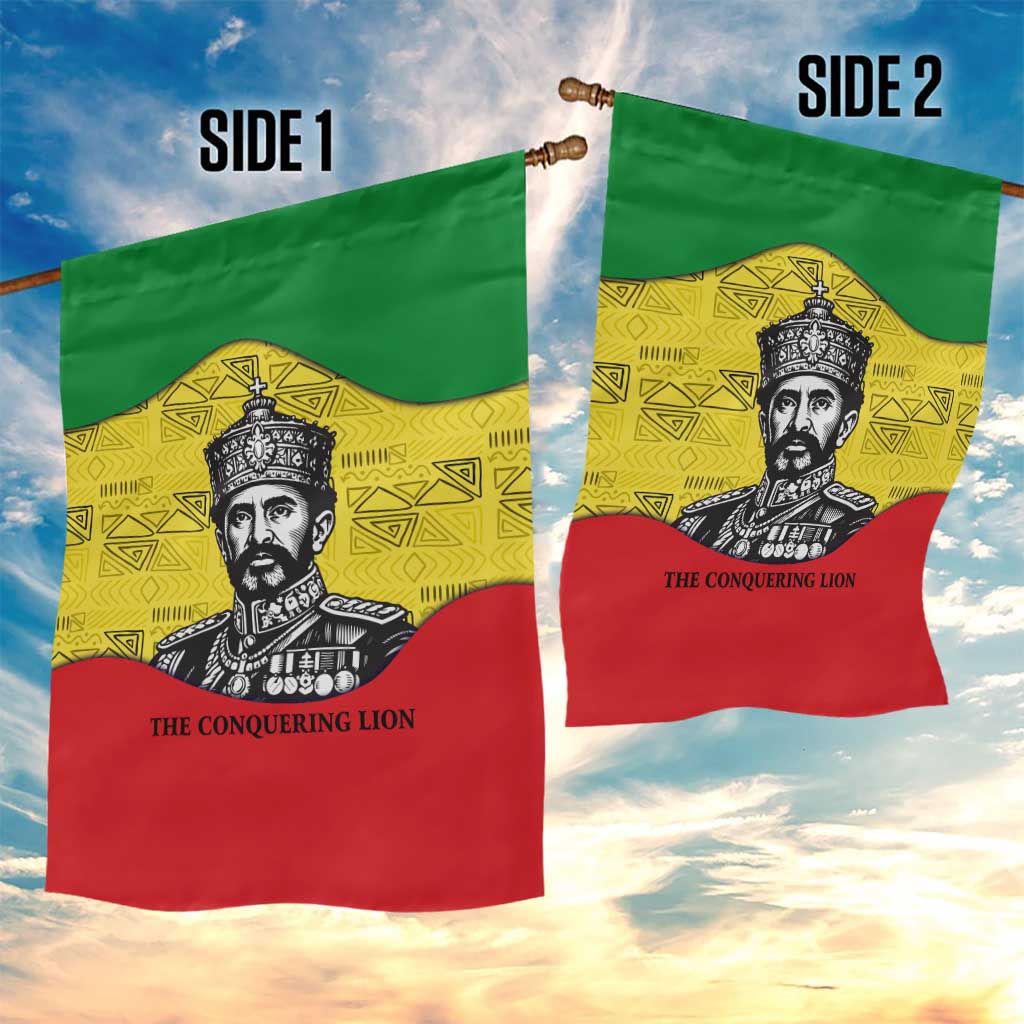 Haile Selassie I Garden Flag Ethiopia Lion of Judah and Conquering Lion Pattern Tribute - Wonder Print Shop