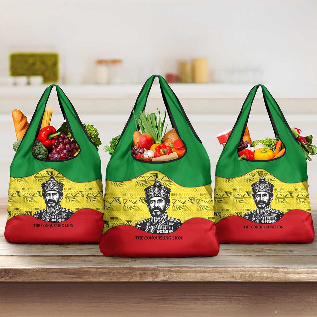 Haile Selassie I Grocery Bag Ethiopia Lion of Judah and Conquering Lion Pattern Tribute - Wonder Print Shop
