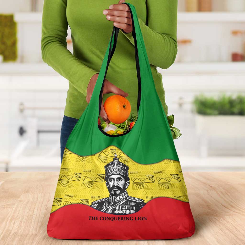 Haile Selassie I Grocery Bag Ethiopia Lion of Judah and Conquering Lion Pattern Tribute - Wonder Print Shop