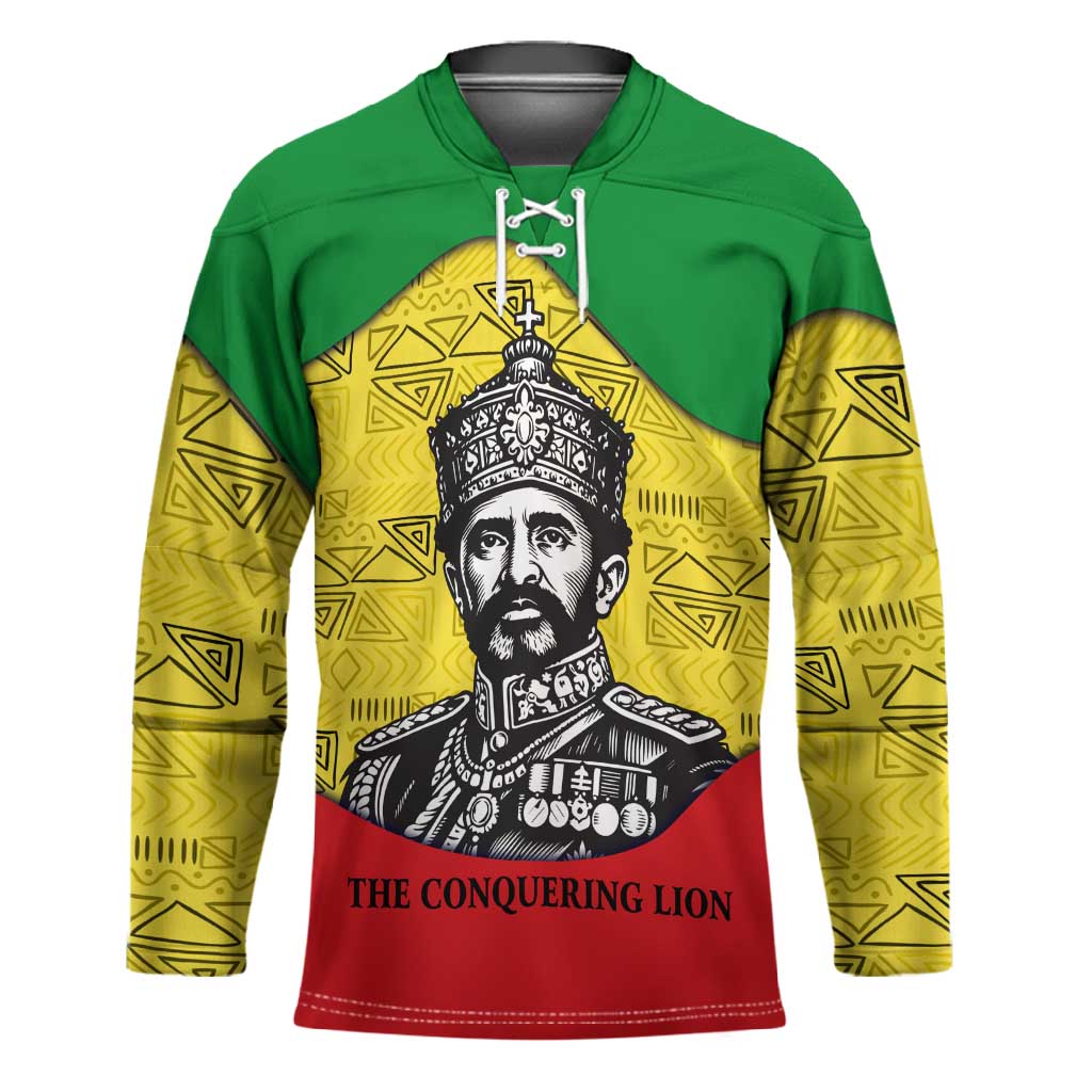 Haile Selassie I Hockey Jersey Ethiopia Lion of Judah and Conquering Lion Pattern Tribute - Wonder Print Shop