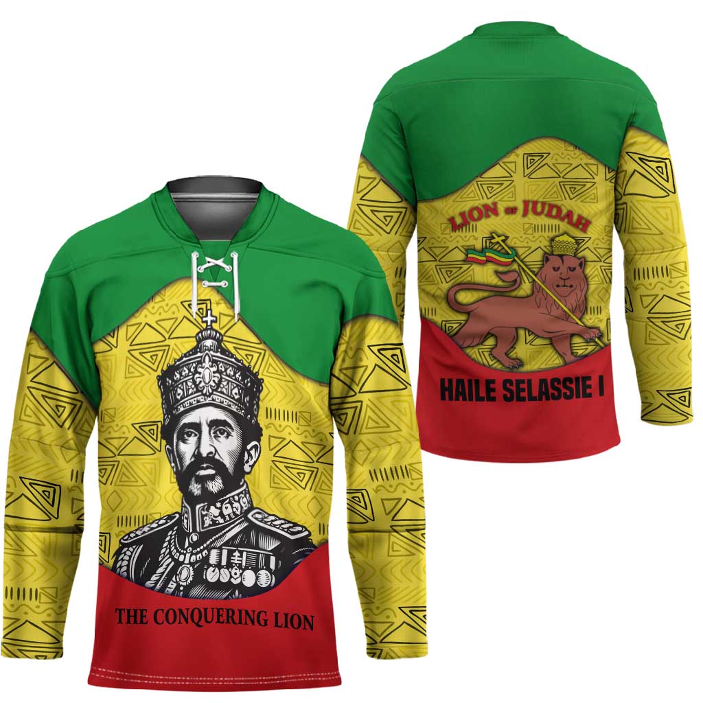 Haile Selassie I Hockey Jersey Ethiopia Lion of Judah and Conquering Lion Pattern Tribute - Wonder Print Shop