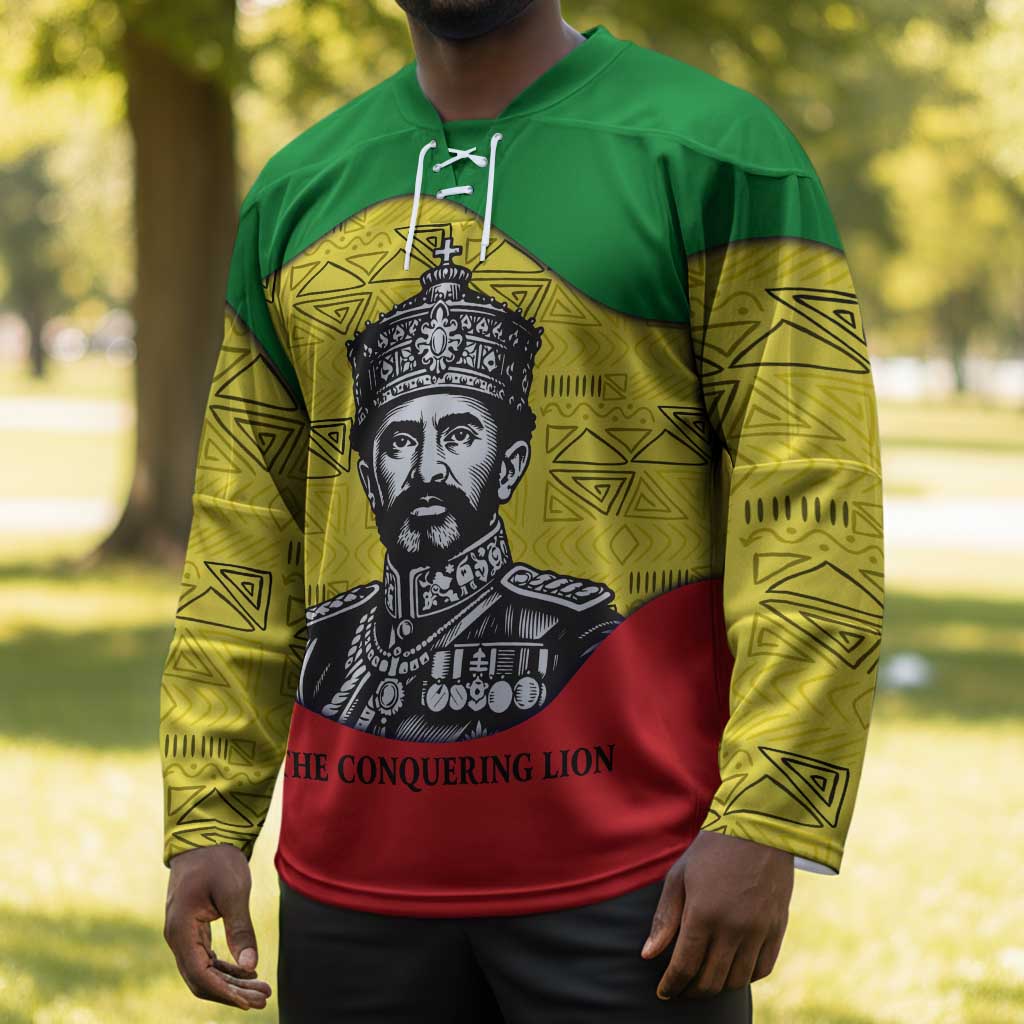 Haile Selassie I Hockey Jersey Ethiopia Lion of Judah and Conquering Lion Pattern Tribute - Wonder Print Shop