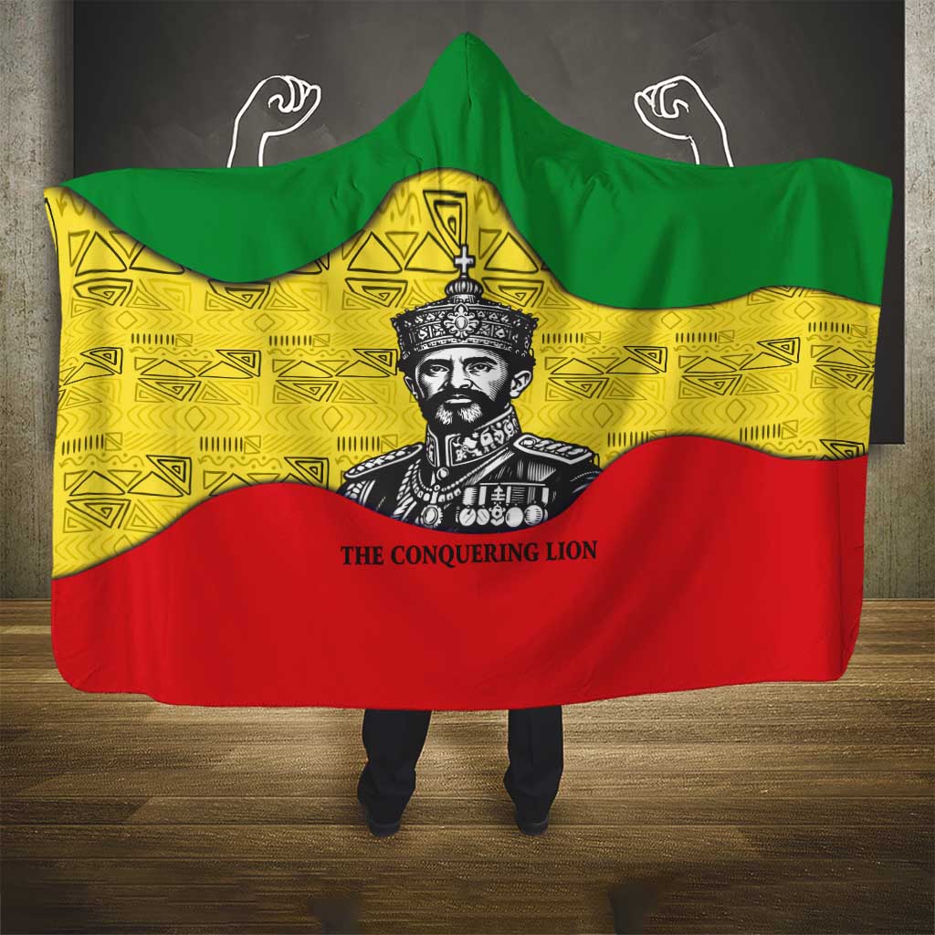 Haile Selassie I Hooded Blanket Ethiopia Lion of Judah and Conquering Lion Pattern Tribute - Wonder Print Shop