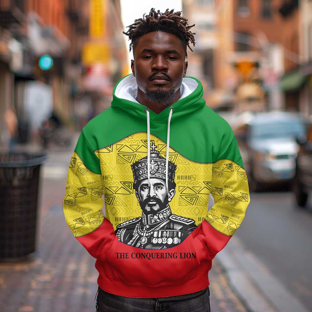 Haile Selassie I Hoodie Ethiopia Lion of Judah and Conquering Lion Pattern Tribute - Wonder Print Shop