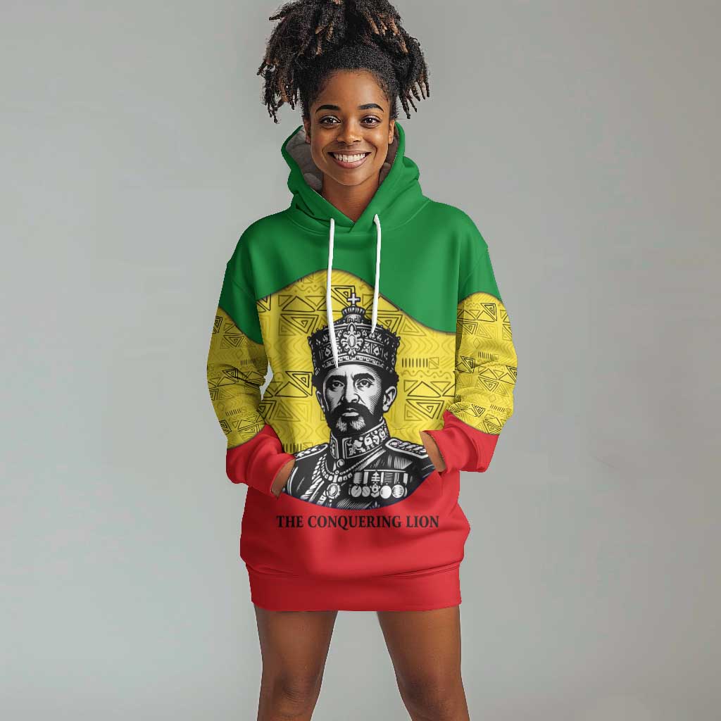 Haile Selassie I Hoodie Dress Ethiopia Lion of Judah and Conquering Lion Pattern Tribute - Wonder Print Shop
