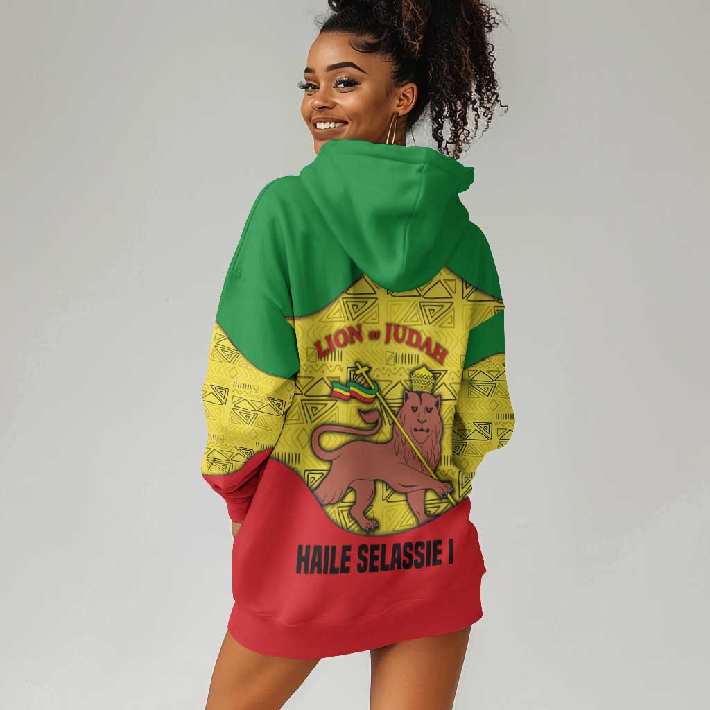 Haile Selassie I Hoodie Dress Ethiopia Lion of Judah and Conquering Lion Pattern Tribute - Wonder Print Shop