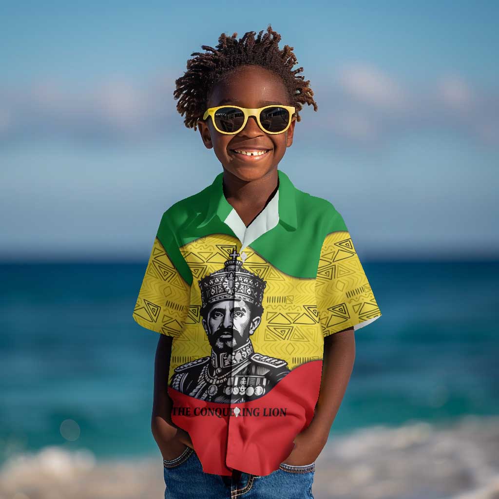 Haile Selassie I Kid Hawaiian Shirt Ethiopia Lion of Judah and Conquering Lion Pattern Tribute - Wonder Print Shop