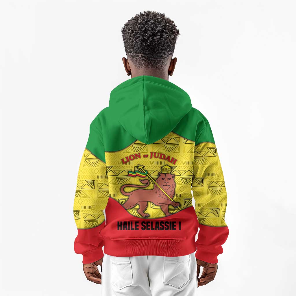 Haile Selassie I Kid Hoodie Ethiopia Lion of Judah and Conquering Lion Pattern Tribute - Wonder Print Shop