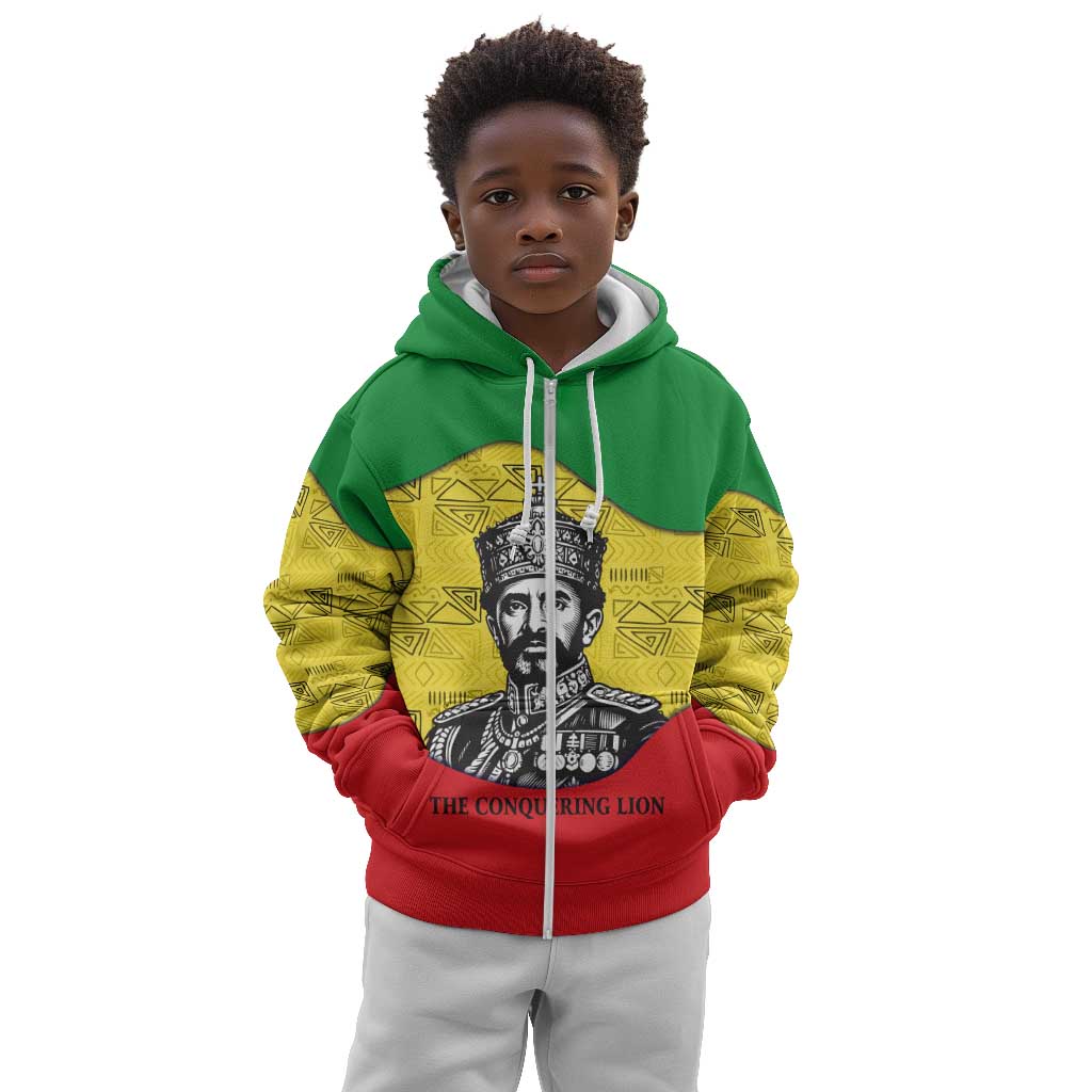 Haile Selassie I Kid Hoodie Ethiopia Lion of Judah and Conquering Lion Pattern Tribute - Wonder Print Shop