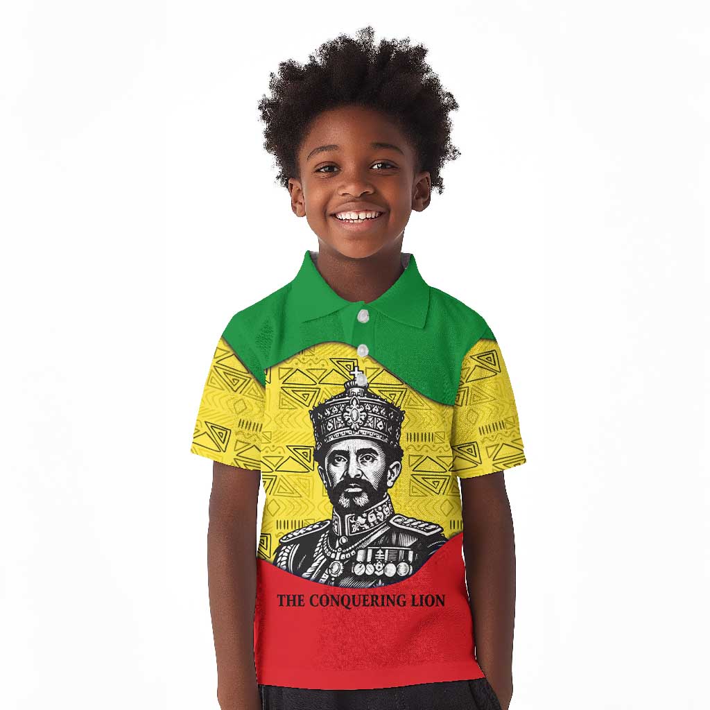 Haile Selassie I Kid Polo Shirt Ethiopia Lion of Judah and Conquering Lion Pattern Tribute - Wonder Print Shop
