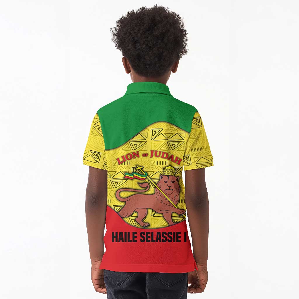 Haile Selassie I Kid Polo Shirt Ethiopia Lion of Judah and Conquering Lion Pattern Tribute - Wonder Print Shop