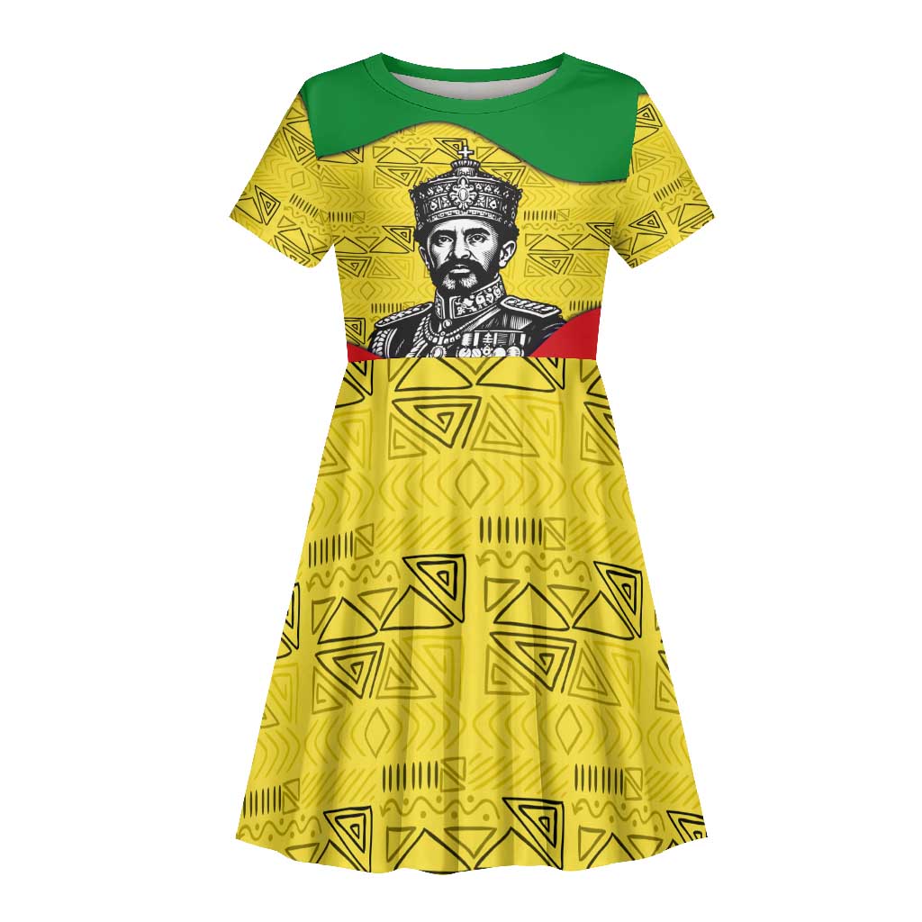 Haile Selassie I Kid Short Sleeve Dress Ethiopia Lion of Judah and Conquering Lion Pattern Tribute - Wonder Print Shop