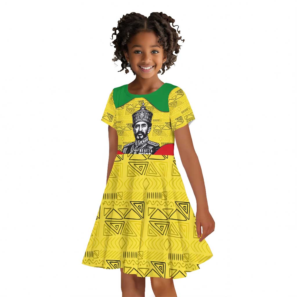 Haile Selassie I Kid Short Sleeve Dress Ethiopia Lion of Judah and Conquering Lion Pattern Tribute - Wonder Print Shop