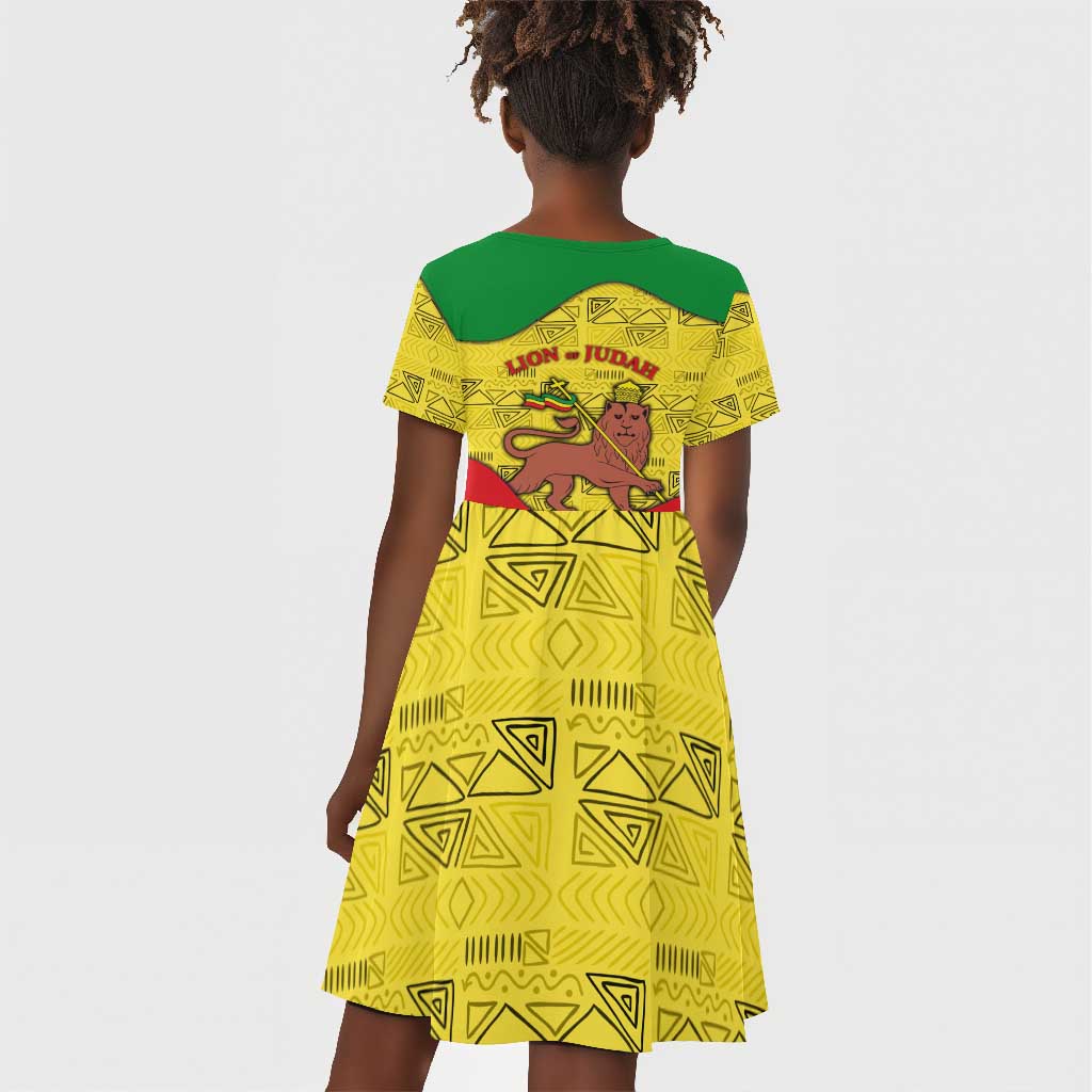 Haile Selassie I Kid Short Sleeve Dress Ethiopia Lion of Judah and Conquering Lion Pattern Tribute - Wonder Print Shop