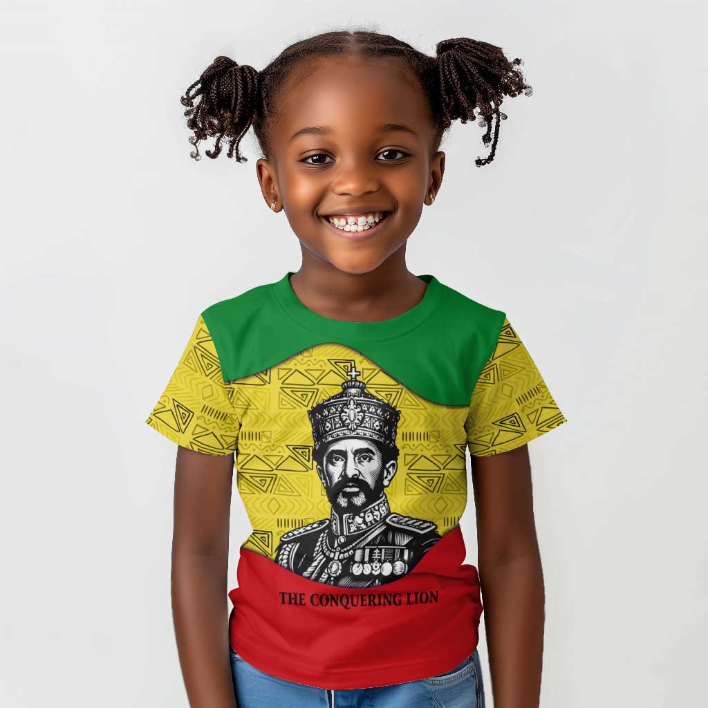 Haile Selassie I Kid T shirt Ethiopia Lion of Judah and Conquering Lion Pattern Tribute - Wonder Print Shop