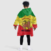 Haile Selassie I Kid Wearable Blanket Hoodie Ethiopia Lion of Judah and Conquering Lion Pattern Tribute - Wonder Print Shop