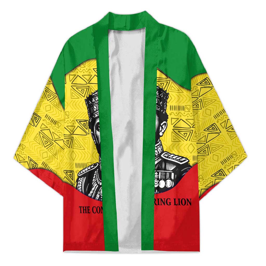 Haile Selassie I Kimono Ethiopia Lion of Judah and Conquering Lion Pattern Tribute - Wonder Print Shop